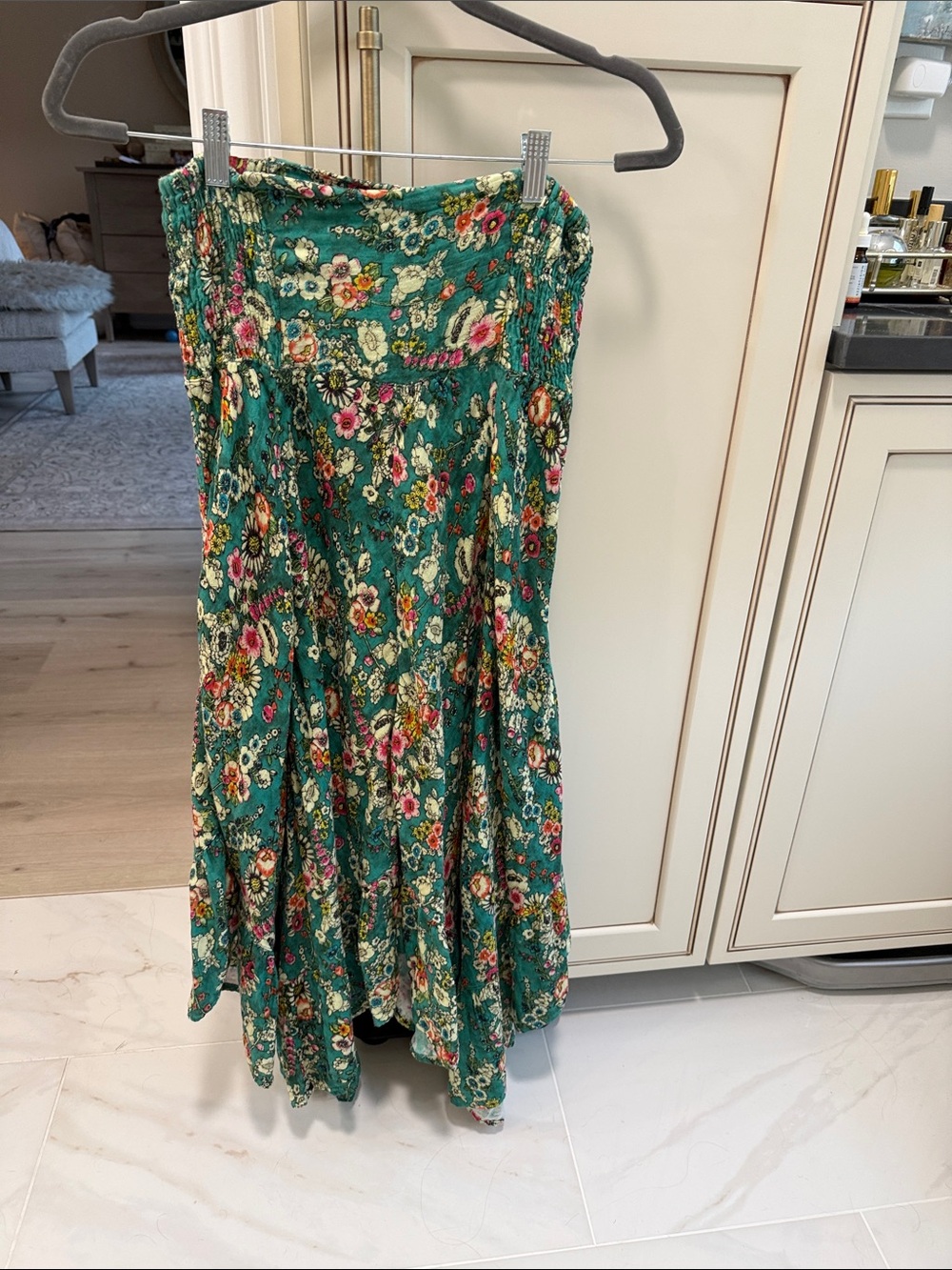 Turquoise/Green Floral Smocked Waist Maxi Skirt from Natural Life